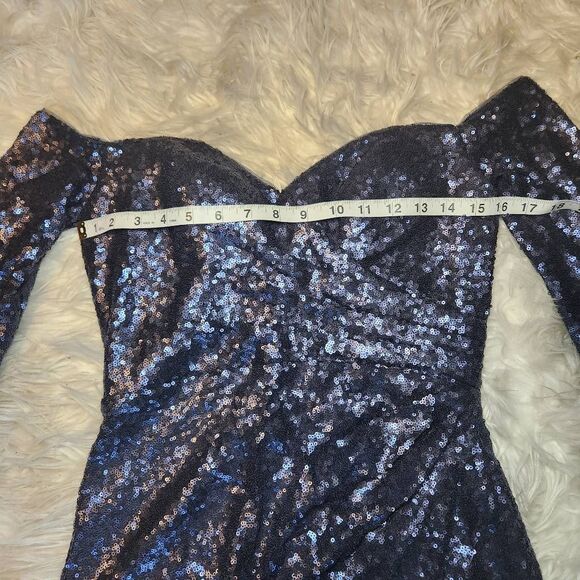 Rene by Rene Ruiz Blue Sequin Ruched Mini Dress - Picture 5 of 11